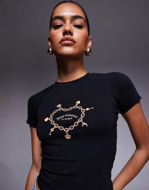 Juicy Couture - T-shirt baby ristretta nera con catenina, 2 di 4