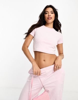 Juicy Couture velour embossed crop t-shirt co-ord in pink - ASOS Price Checker