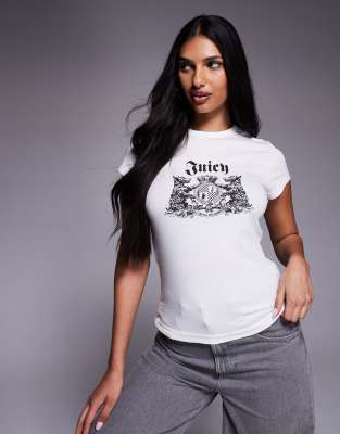 T-shirt effet rétréci avec logo à écusson et chien - Blanc XS