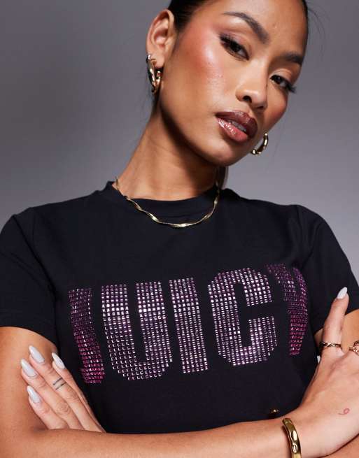 Juicy Couture – T-Shirt in Schwarz mit Strass-Logo , 2 von 4