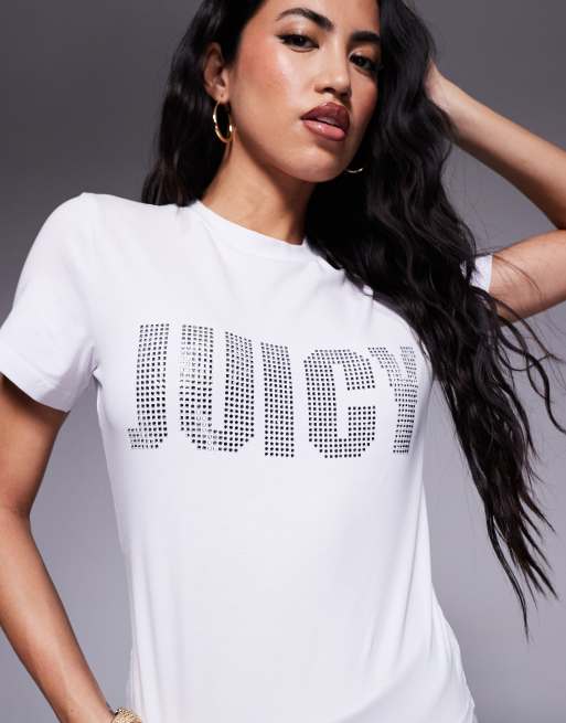 Juicy Couture - T-shirt met logo van siersteentjes in wit , 2 van 4