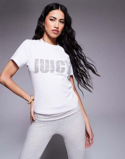 Juicy Couture - T-shirt met logo van siersteentjes in wit