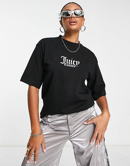 Juicy Couture - T-shirt nera oversize con grafica 