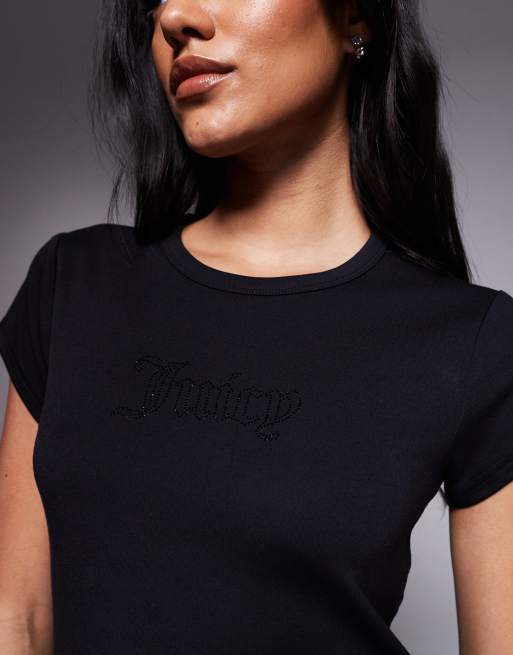 Juicy Couture - T-shirt raccourci avec logo à strass - Noir, 2 de 4