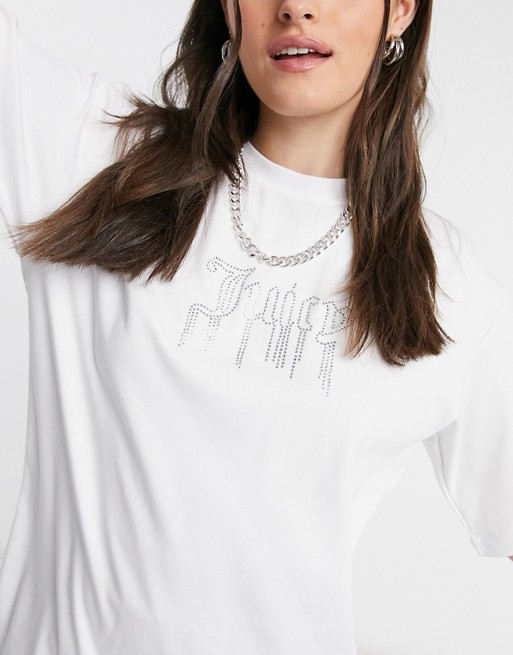 Juicy Couture t-shirt with diamonte dripping logo in white