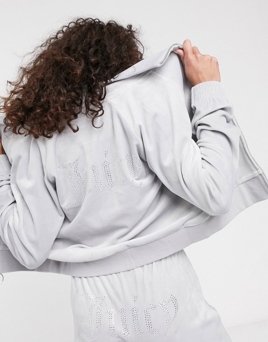 Juicy Couture - Tanya - Velours trainingstop met logo uit siersteentjes in grijs