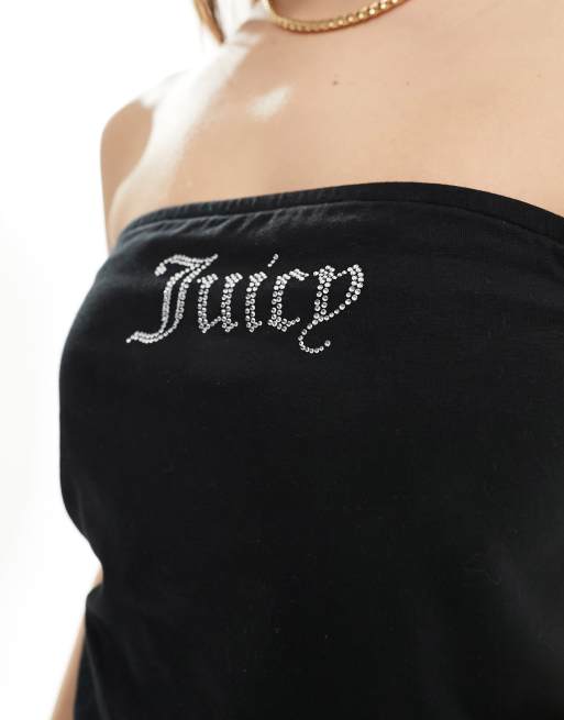 Juicy Couture - Top a fascia in rete nero con logo in strass, 2 di 4