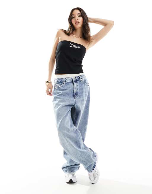 Juicy Couture - Top a fascia in rete nero con logo in strass, 3 di 4