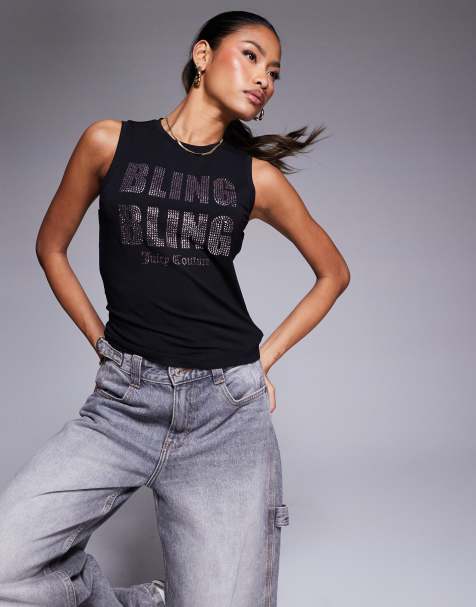 Juicy Couture - Top nero con scritta “Bling Bling” in strass - view 1
