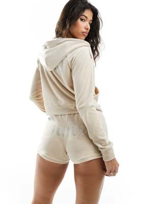 Juicy Couture - Trainingsanzug-Shorts aus Velours in brasilianischer Sand mit Strassbesatz, Kombiteil-Neutral