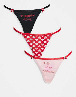 Juicy Couture - Valentines - 3er-Pack Tangas in Rosa, Schwarz und Rot mit Polka Dots-Bunt