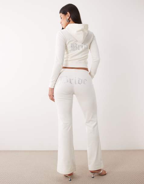 Juicy Couture velour 'bride' strass-set med träningsbyxor med låg midja och utsvängda ben i krämfärg - view 1