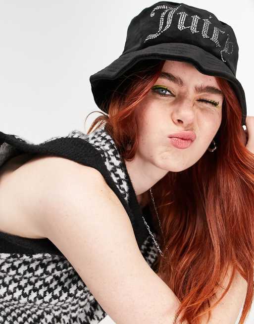 Juicy Couture velour bucket hat with diamante logo in black ASOS