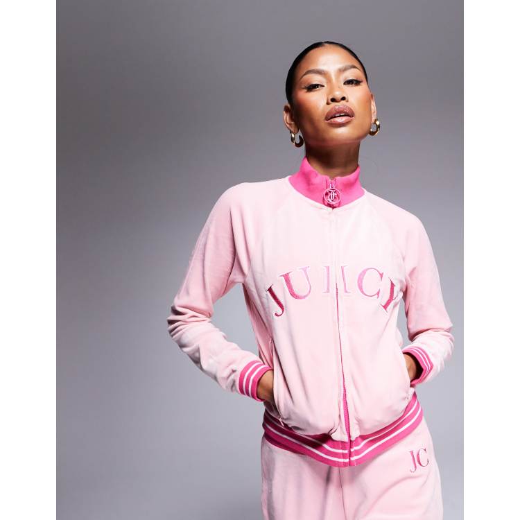 Juicy Couture velour collegiate high neck zip through sweatshirt