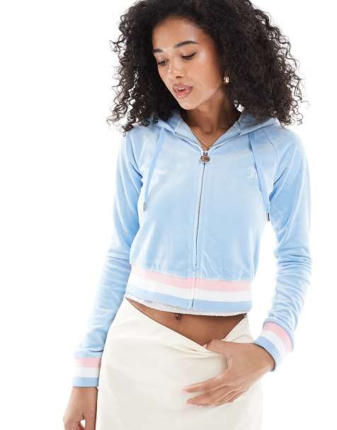 Juicy Couture Velour cropped stripe hoodie in blue - view 1