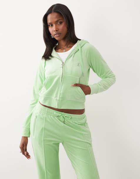 Juicy Couture velour diamante logo detail zip through hoodie co-ord in green - view 1