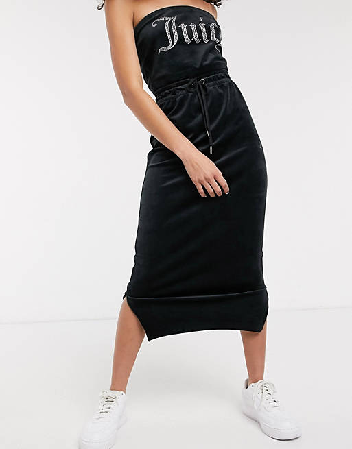 Juicy Couture velour fitted skirt with diamante in black | ASOS