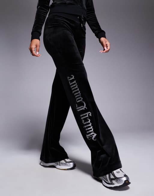 Juicy Couture velour heart embellished trackies in black (part of