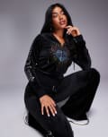 [Juicy Couture] Juicy Couture velour heart embellished zip through hoodie in black (part of a set) XS BLACK