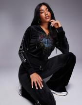 Juicy Couture velour zip through hoodie in black (part of a