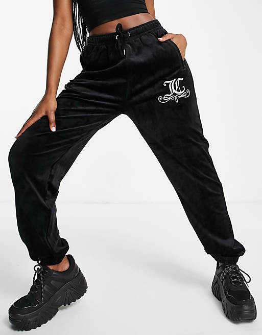 Juicy Couture velour joggers co-ord with cuffed ankles in black