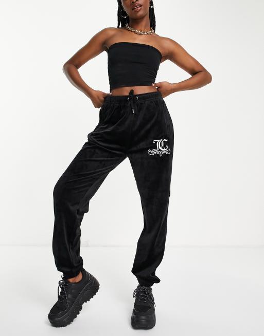 Juicy Couture velour joggers co ord with cuffed ankles in black ASOS