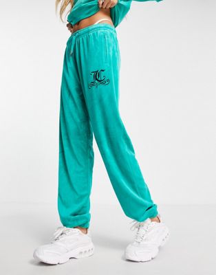 Juicy Couture velour joggers co-ord with cuffed ankles in forest green