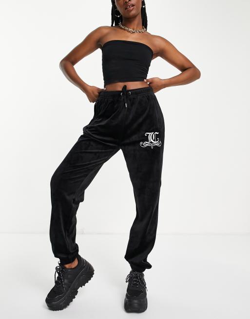 Juicy Couture - Velour-joggingbukser med buksekanter i sort - Del af sæt, 4 af 4