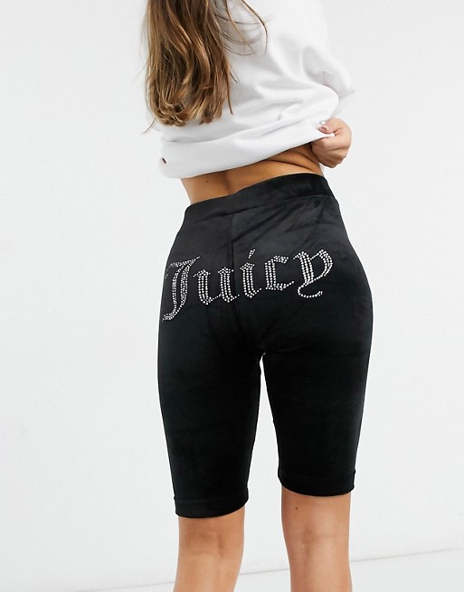 Juicy Couture velour logo legging shorts in black