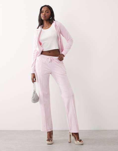 Juicy Couture velour low rise diamante logo detail wide leg joggers co-ord in baby pink - view 1