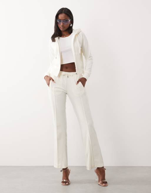 Juicy Couture co-ord velour zip through diamante outline logo hoodie, shorts and joggers in white, 4 of 4