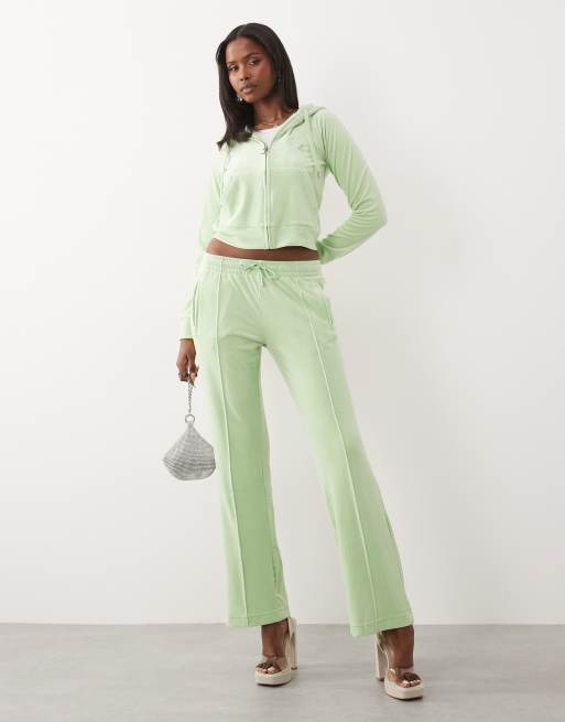 Juicy Couture co-ord velour zip through diamante outline logo hoodie, shorts and joggers in lime green, 4 of 4