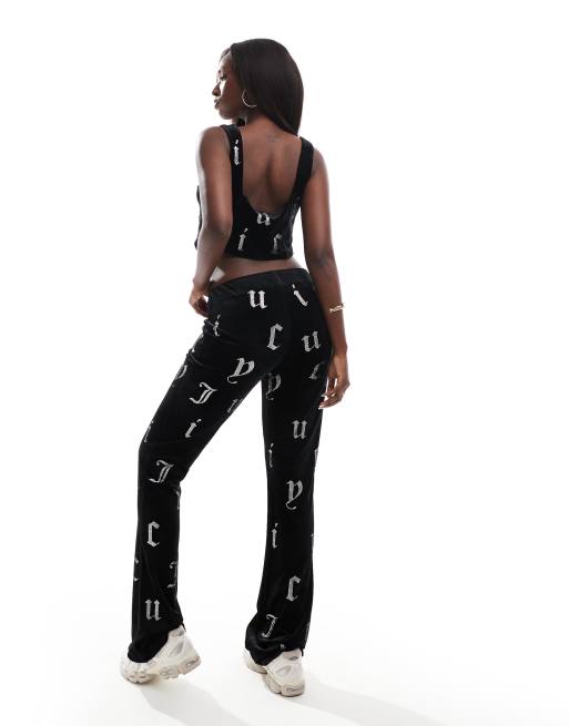 Juicy Couture velour monogram trouser co-ord in black , 2 of 5