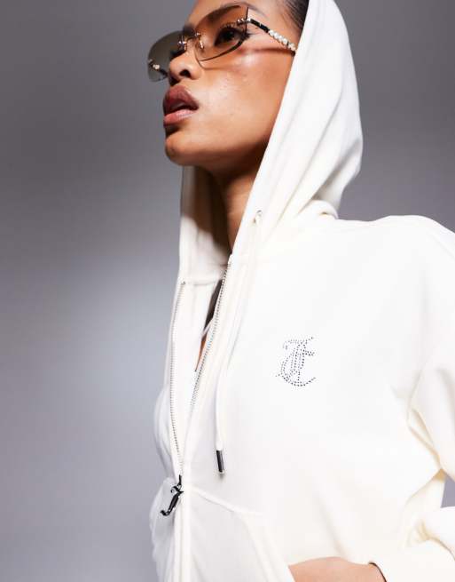 Juicy Couture velour oversized cropped zip through hoodie