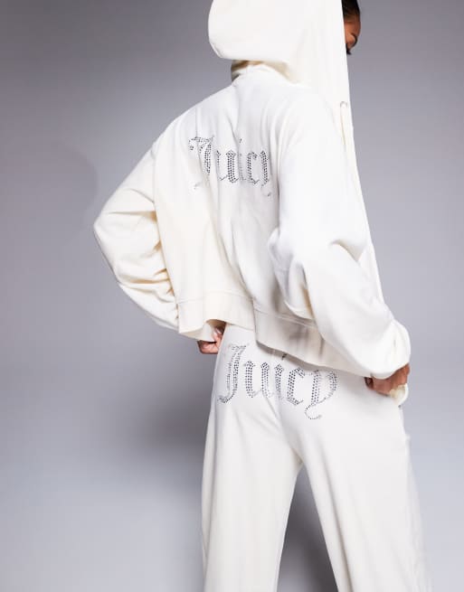 Juicy Couture velour oversized cropped zip through hoodie in white exclusive to ASOS ASOS