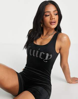 Juicy Couture Juicy Couture velour romper with diamante branding in black