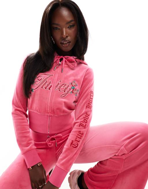 Pink hoodie with a rose on sale