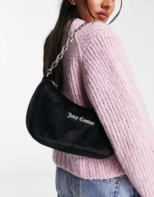 Juicy Couture velour shoulder bag with chain in black