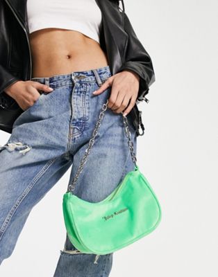 Juicy Couture velour shoulder bag with chain in green