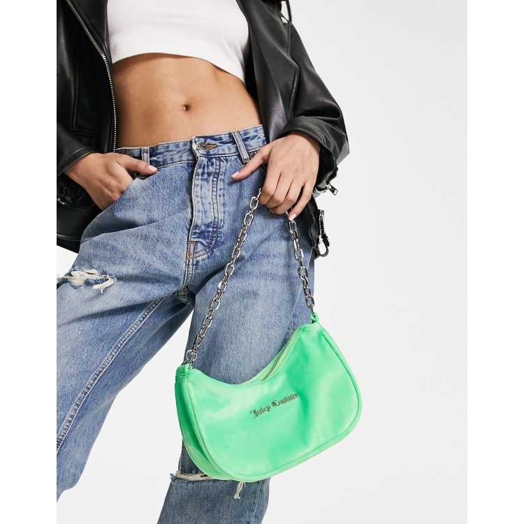 Juicy Couture velour shoulder bag with chain in green ASOS