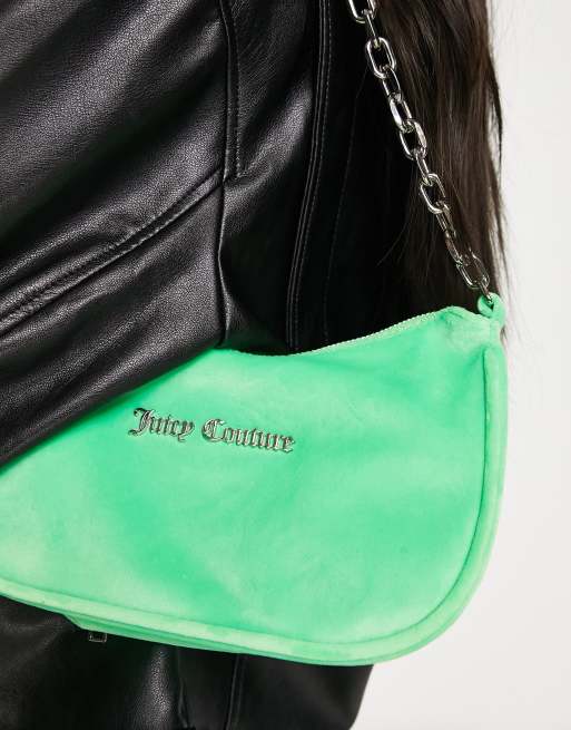 Juicy Couture velour shoulder bag with chain in green