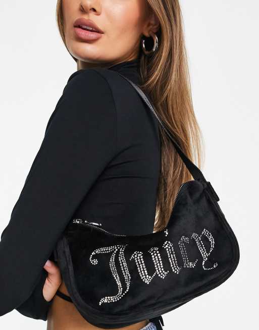 Juicy Couture velour shoulder bag with diamante detail in black