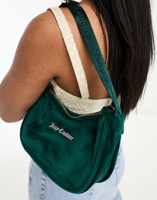 Juicy Couture velour shoulder bag with metal plaque in emerald green