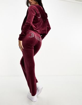 Juicy Couture velour straight leg joggers co-ord in burgundy