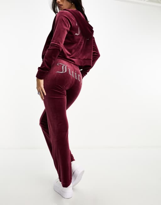 Red Velour Thick Waistband Straight Leg Joggers