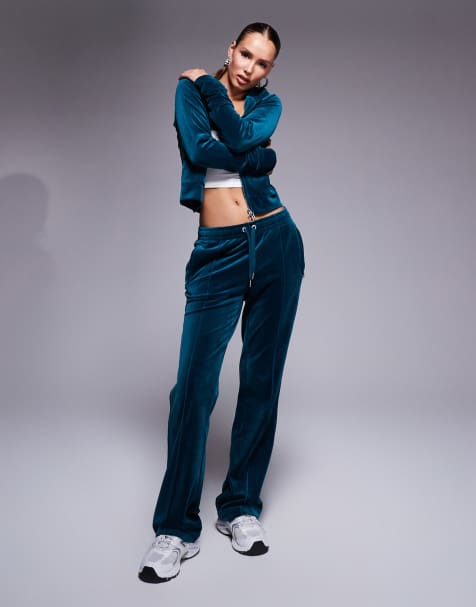 Juicy Couture velour straight leg joggers exclusive to ASOS co-ord in deep teal - view 1