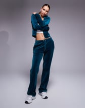 Juicy Couture velour zip through hoodie exclusive to ASOS in deep teal (part of a set)