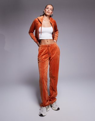 Juicy Couture velour straight leg joggers exclusive to ASOS co-ord in rust-Orange