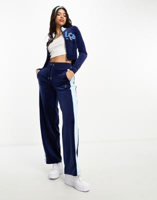 Juicy Couture velour straight leg joggers with collegiate logo co-ord in blue - ASOS Price Checker