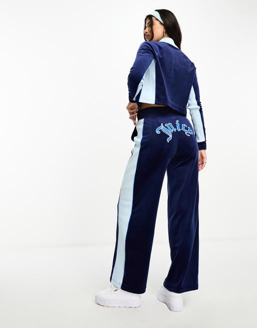 Juicy Couture Velour Wide Leg Track Pant Blue